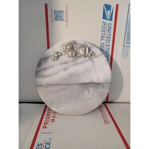 Vintage Marble Cheese Cutting Board 8” DIAMETER Mouse &Fruit Decoration Trl3#6